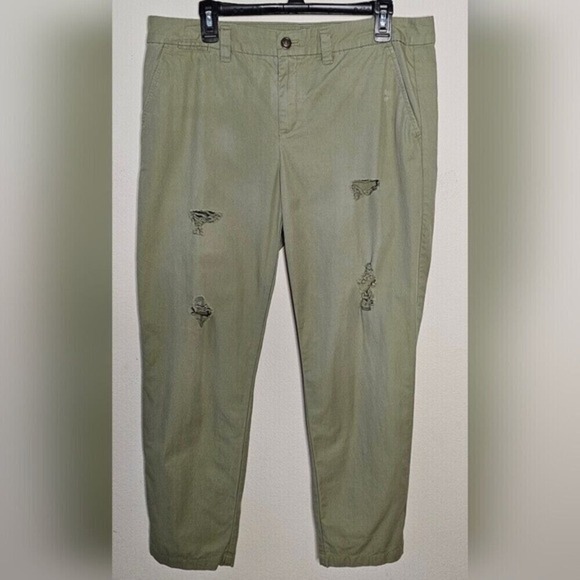 Khakis By Gap Broken In Straight Distressed Womens‎ Army Green Pants Size 12 - Picture 1 of 6